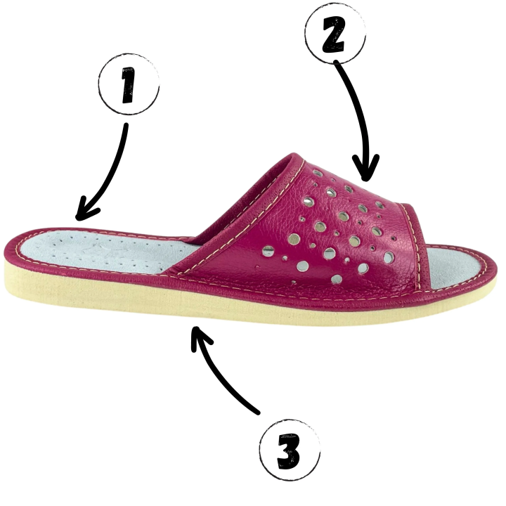 Fioletowe kapcie damskie skórzane, laczki domowe wygodne, profilowane - numer 437