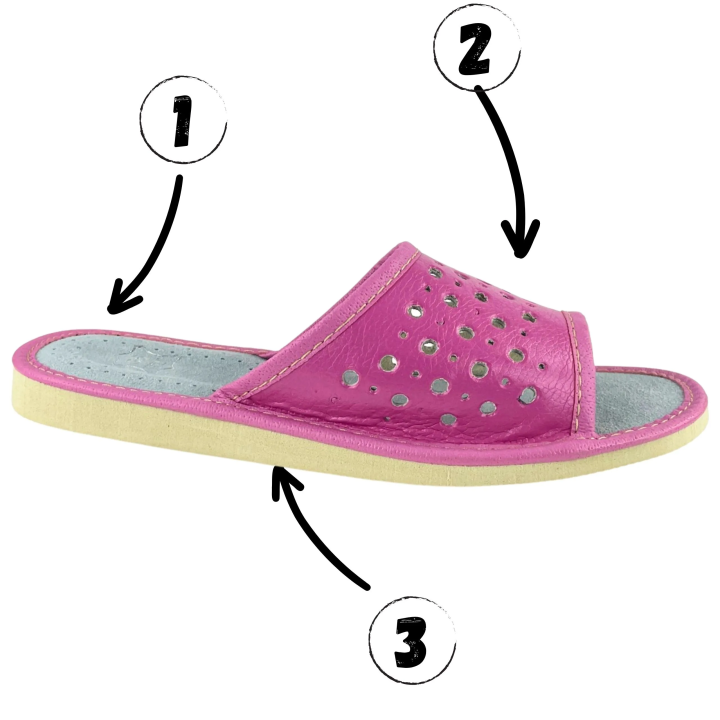 Różowe pantofelki damskie, kapcie domowe skórkowe, laczki, pantofle