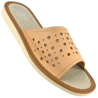 Pantofle damskie na lato, tradycyjne kapcie skórzane góralskie