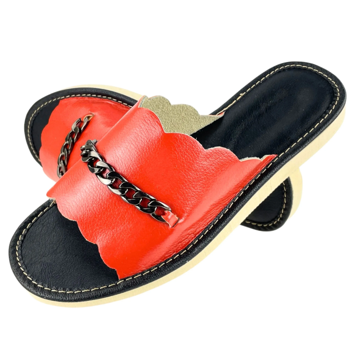 Ekstrawaganckie pomarańczowe pantofle domowe damskie