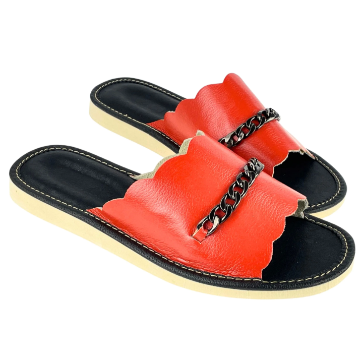 Ekstrawaganckie pomarańczowe pantofle domowe damskie