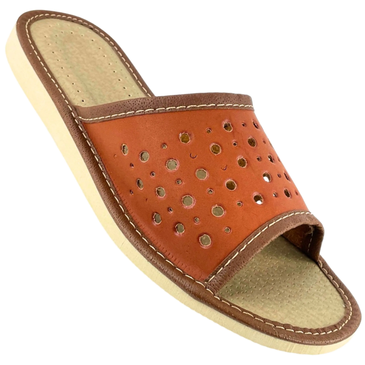 Ciemne kapcie damskie domowe, pantofle damskie, ciapy ażurowe - numer 445