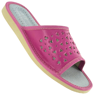 Różowe kapcie damskie ze skórzaną wkładką Pantofle domowe damskie