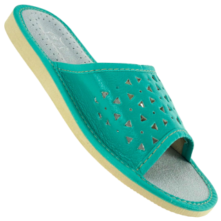 Zielone kapcie damskie domowe Kapcie damskie ze skórzaną wkładką