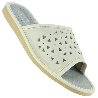 Białe skórzane kapcie, pantofle domowe damskie, kolorowe kapcie domowe