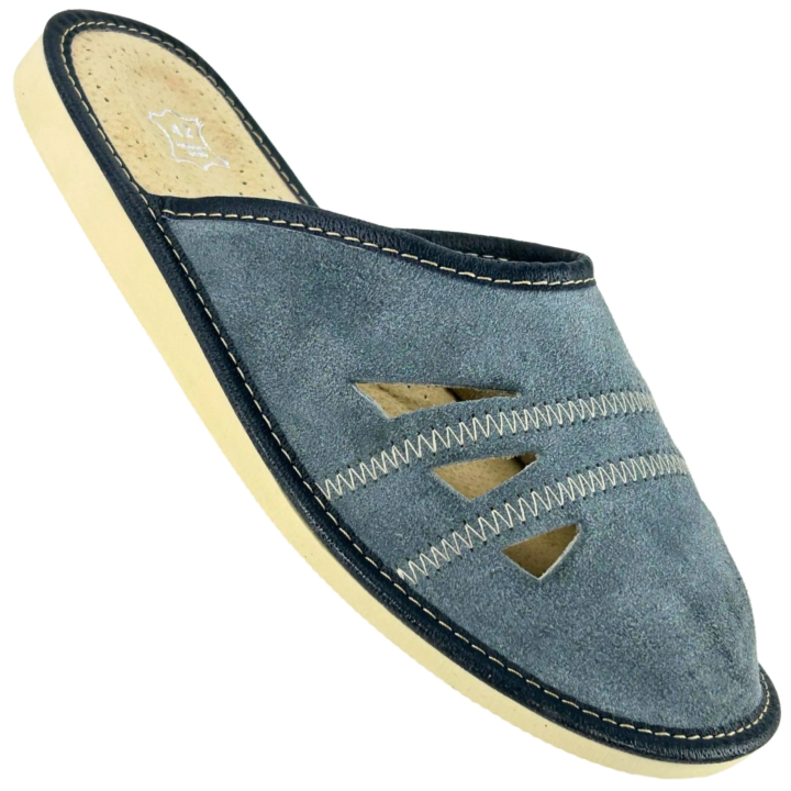 Zamszowe pantofle męskie Skórzane klapki domowe