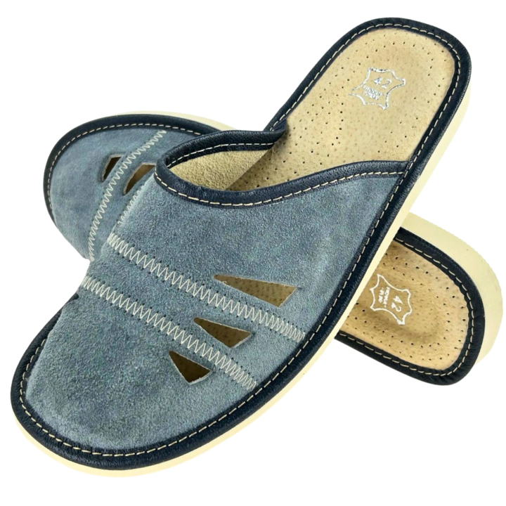 Zamszowe pantofle męskie Skórzane klapki domowe