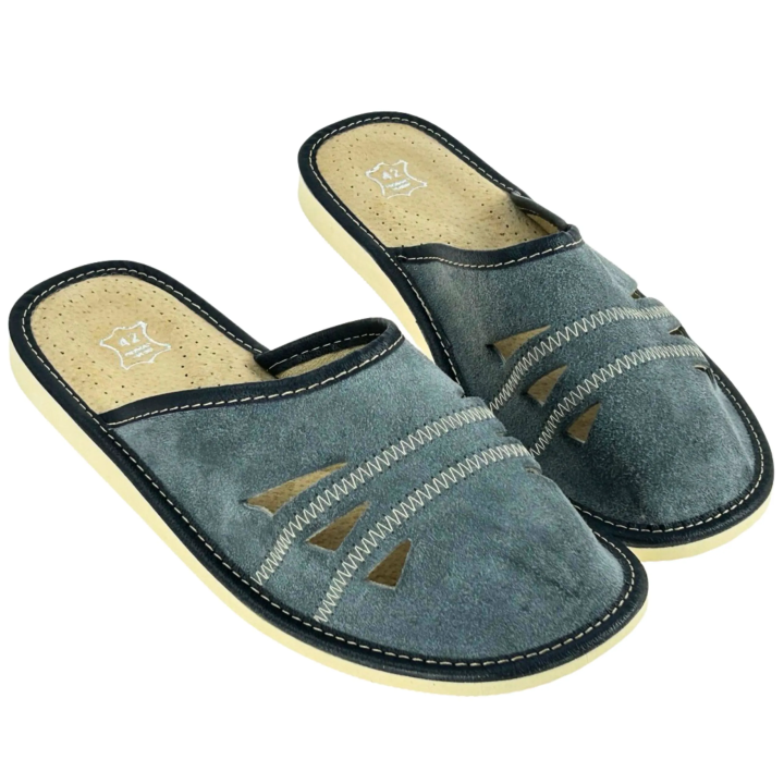 Zamszowe pantofle męskie Skórzane klapki domowe