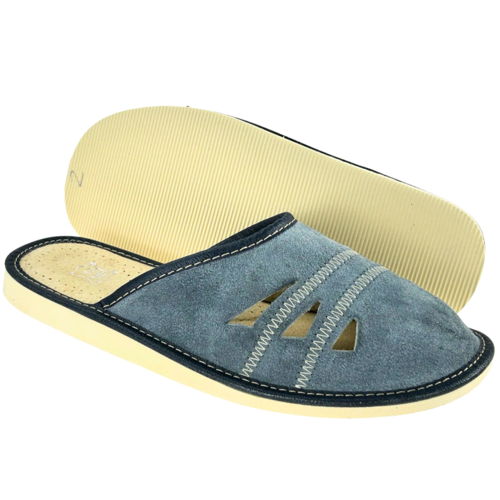 Zamszowe pantofle męskie Skórzane klapki domowe