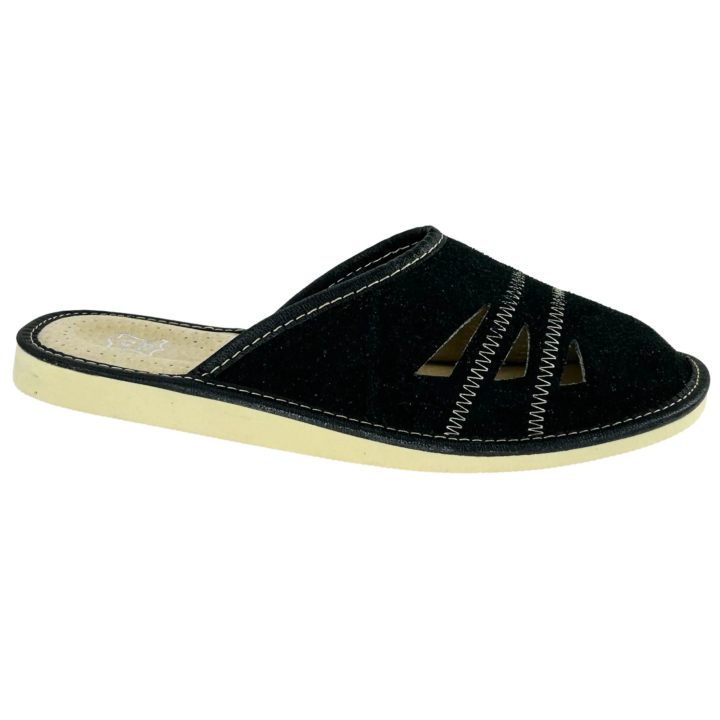 Czarne zamszowe pantofle męskie Skórzane klapki domowe - numer 448