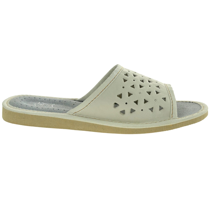 Białe skórzane kapcie, pantofle domowe damskie, kolorowe kapcie domowe