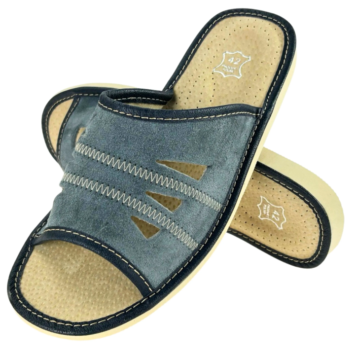 Wygodne skórzane pantofle męskie Laczki Ciapy Kapcie Domowe