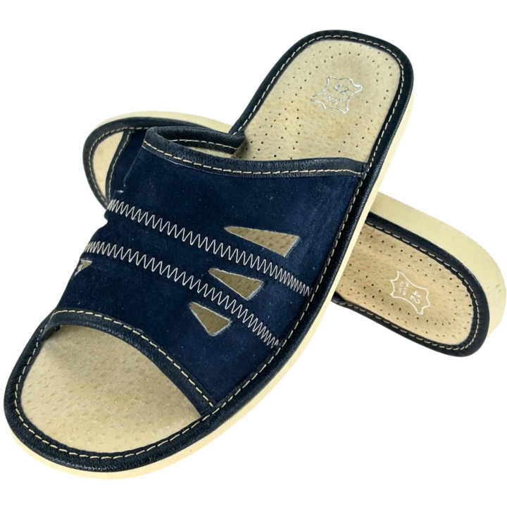 Laczki męskie zamszowe Otwarte Palce Kapcie Męskie Ciemno-Granatowe