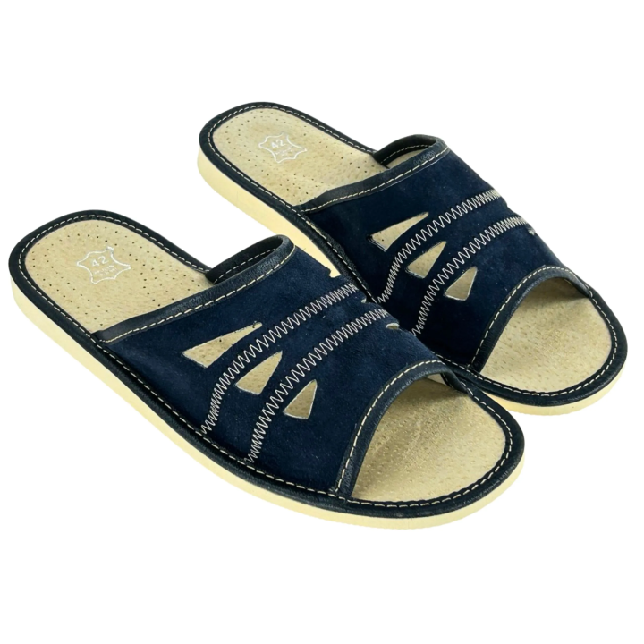 Laczki męskie zamszowe Otwarte Palce Kapcie Męskie Ciemno-Granatowe