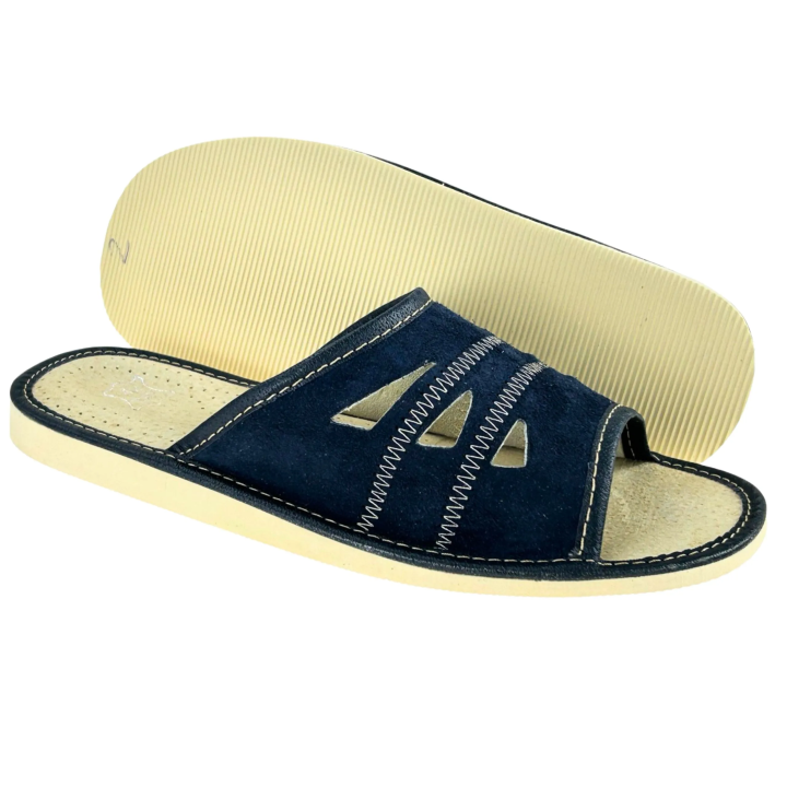 Laczki męskie zamszowe Otwarte Palce Kapcie Męskie Ciemno-Granatowe