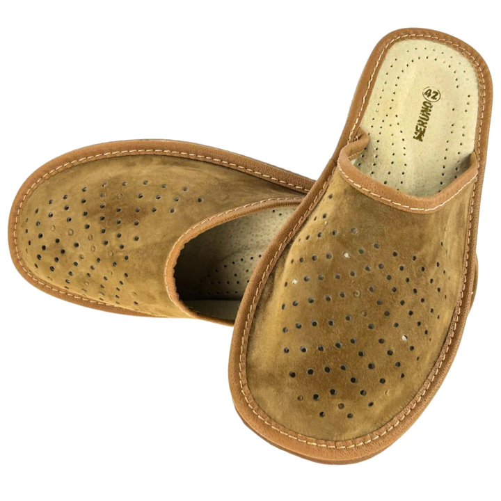 Wygodne Laczki męskie skórzane Pantofle domowe ze skóry