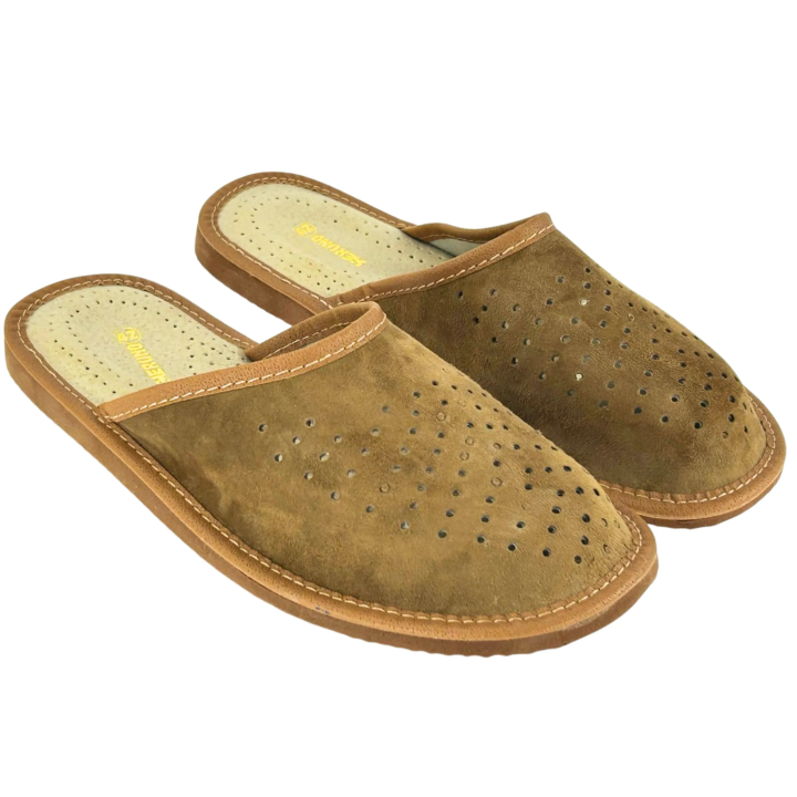 Wygodne Laczki męskie skórzane Pantofle domowe ze skóry