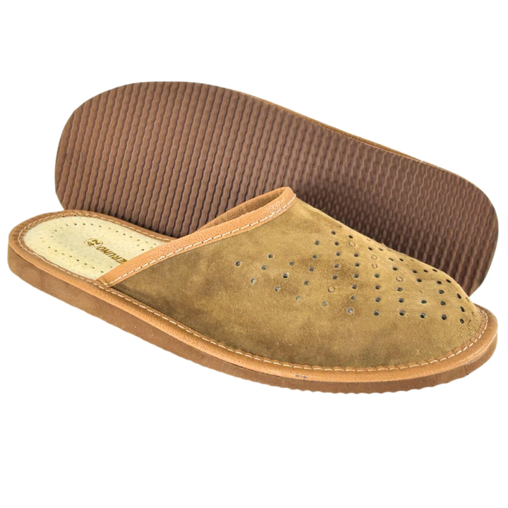 Wygodne Laczki męskie skórzane Pantofle domowe ze skóry