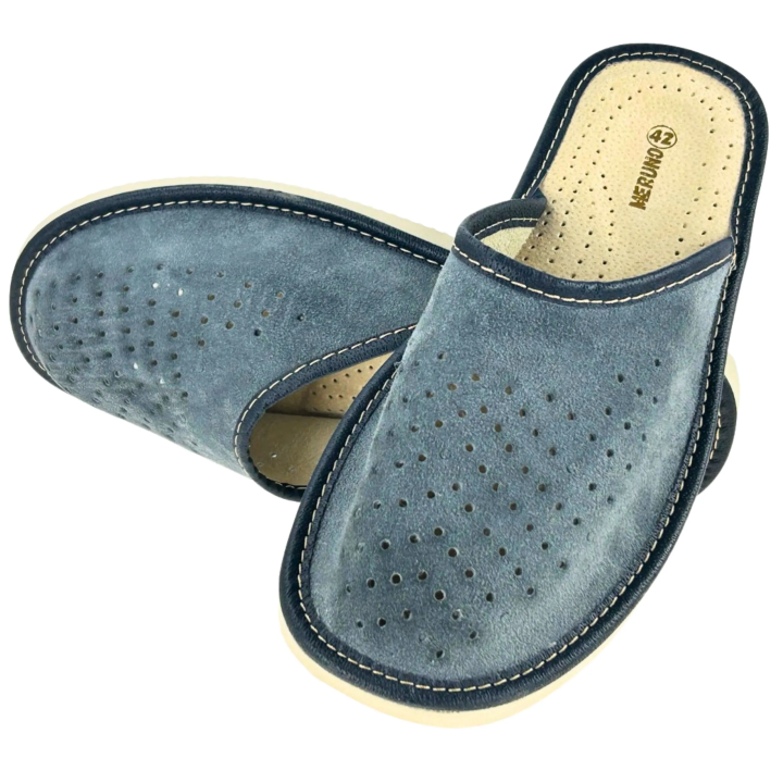 Pantofle Męskie Skórzane Zamszowe Wygodne Kapcie Meskie