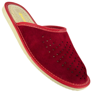 Męskie skórzane czerwone kapcie domowe Pantofle skórkowe