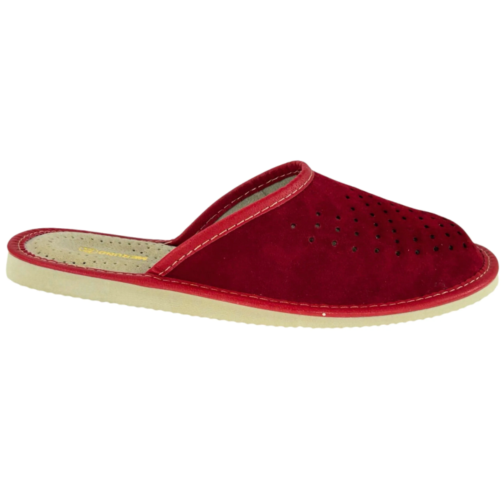 Męskie skórzane czerwone kapcie domowe Pantofle skórkowe