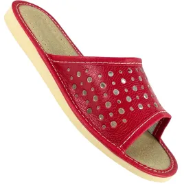 Czerwone tanie pantofle domowe, wygodne kapcie damskie, obuwie domowe damskie - numer 022