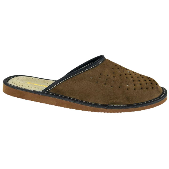 Brązowe kapcie męskie skórzane Pantofle męskie