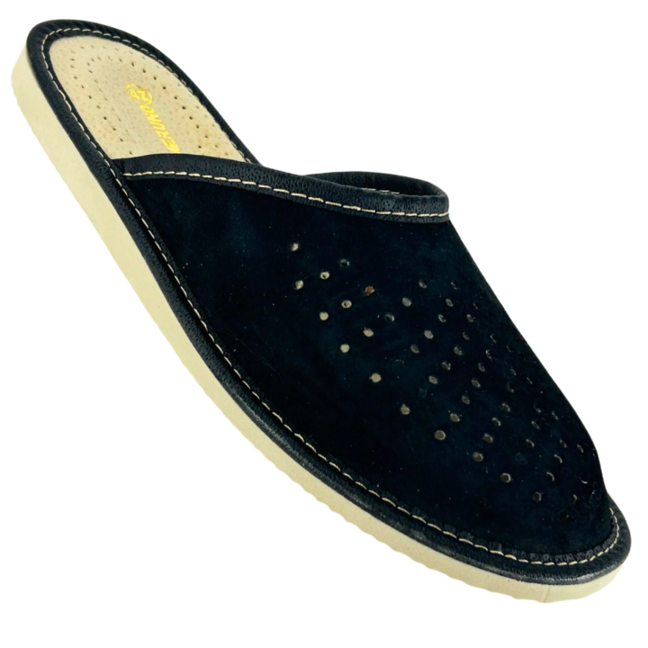 Męskie czarne kapcie domowe Skórzane laczki męskie