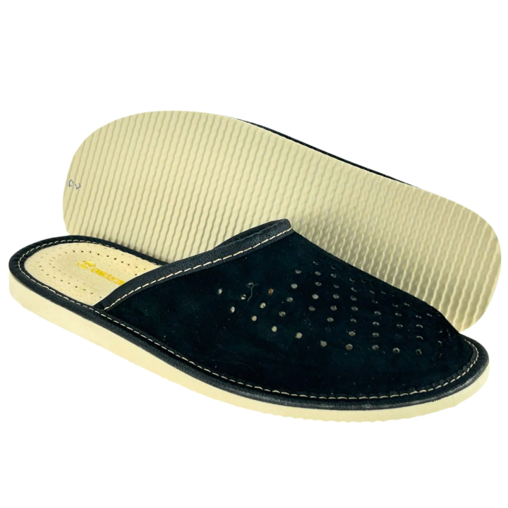 Męskie czarne kapcie domowe Skórzane laczki męskie