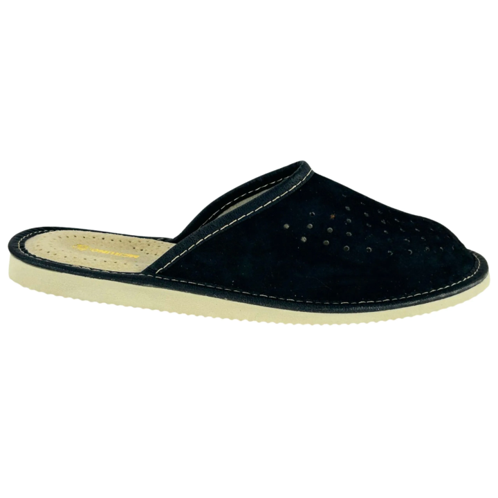 Męskie czarne kapcie domowe Skórzane laczki męskie