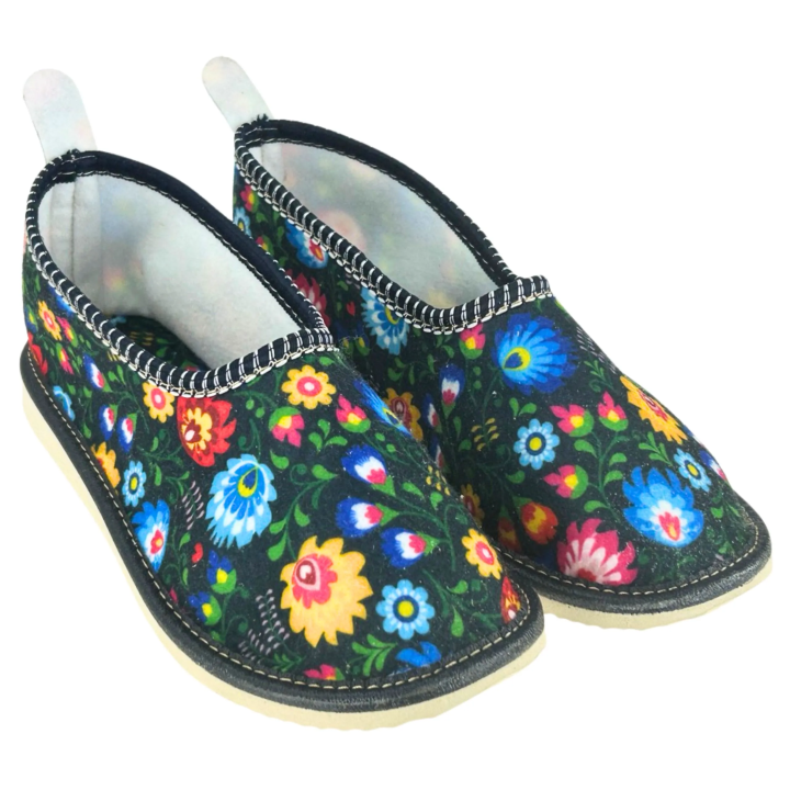 Filcowe kapcie z piętką Łowickie pantofle damskie buty góralskie - numer 483