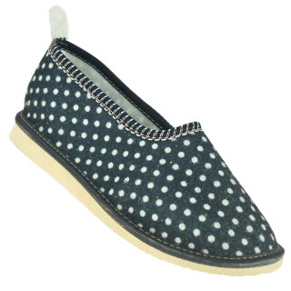 Pantofle bambosze filcowe damskie z piętką w grochy ciemne - numer 485