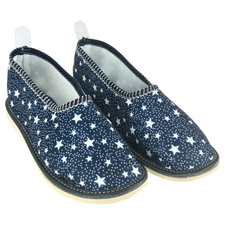 Damskie buty góralskie kapcie z piętą pantofle z piętą granatowe