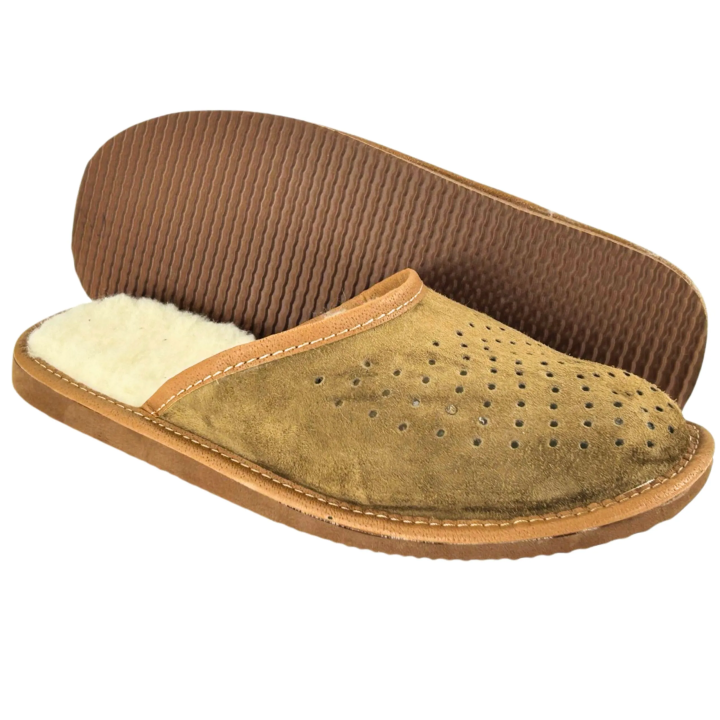 Zimowe pantofle męskie skórzane Ciepłe kapcie męskie na zimę