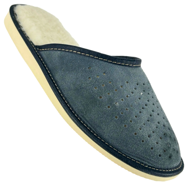 Kapcie męskie zamszowe na zimę Skórzane pantofle domowe - numer 490