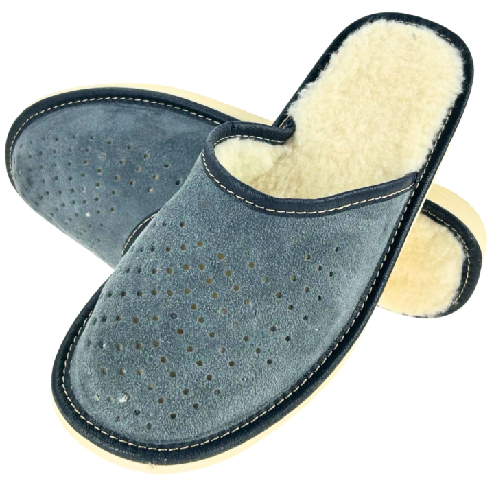 Kapcie męskie zamszowe na zimę Skórzane pantofle domowe - numer 490