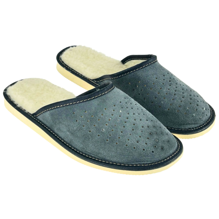 Kapcie męskie zamszowe na zimę Skórzane pantofle domowe - numer 490