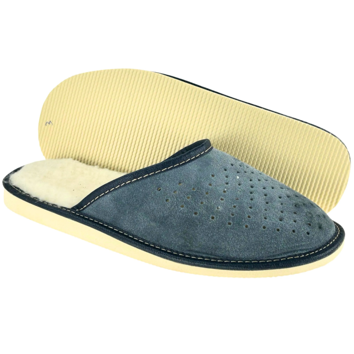 Kapcie męskie zamszowe na zimę Skórzane pantofle domowe - numer 490