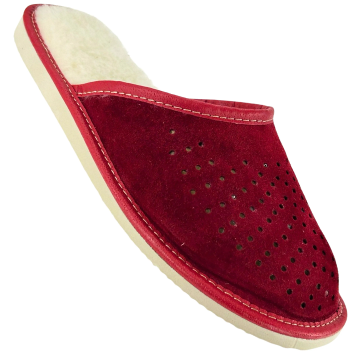 Świąteczne ocieplane kapcie męskie Skórkowe kapcie zimowe