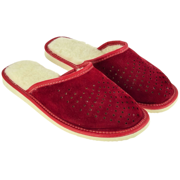 Świąteczne ocieplane kapcie męskie Skórkowe kapcie zimowe