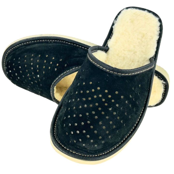 Skórzane kapcie zimowe męskie Wygodne laczki męskie na zimę - numer 492