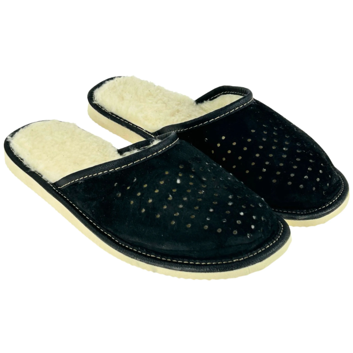 Skórzane kapcie zimowe męskie Wygodne laczki męskie na zimę - numer 492