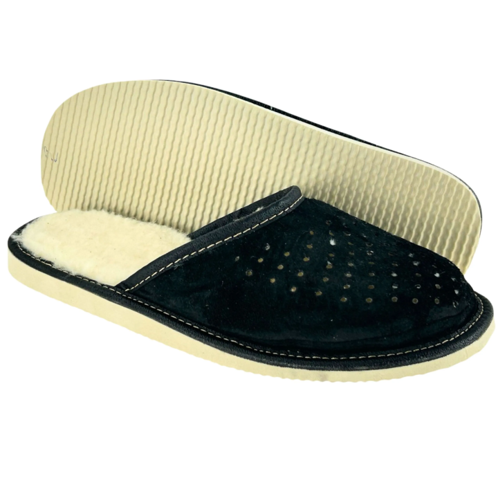 Skórzane kapcie zimowe męskie Wygodne laczki męskie na zimę - numer 492