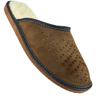 Brązowe ocieplane kapcie męskie Wygodne laczki domowe męskie