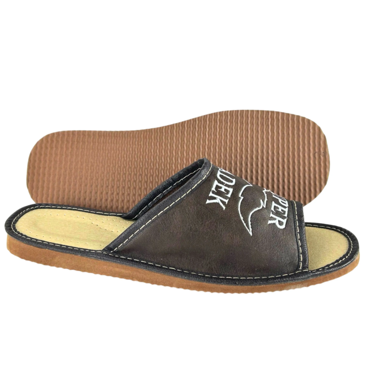 Ciemno-brązowe kapcie męskie na prezent dla Dziadka Super Dziadek