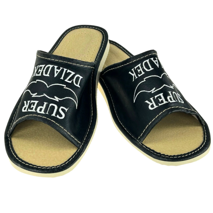 Kapcie dla Dziadka Czarne pantofle domowe z napisem super dziadek