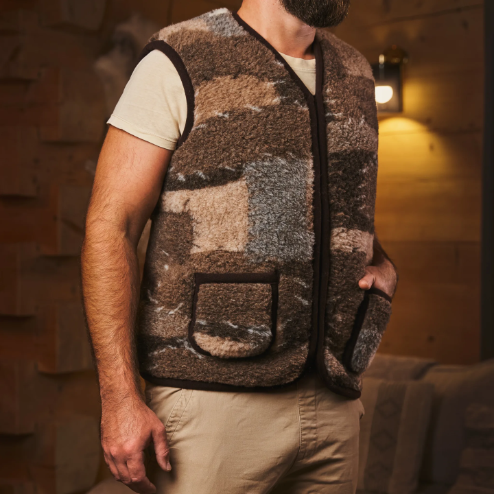 Bezrękawnik unisex, ciepła kożuszkowa kamizelka tradycyjna z gór