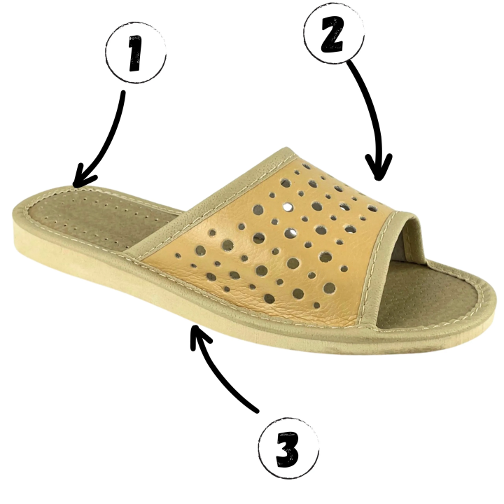 Beżowe wygodne kapcie domowe, ażurowe laczki damskie - numer 023