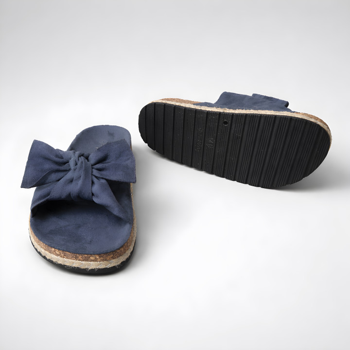 Kapcie damskie z kokardką Ciemno granatowe buty damskie