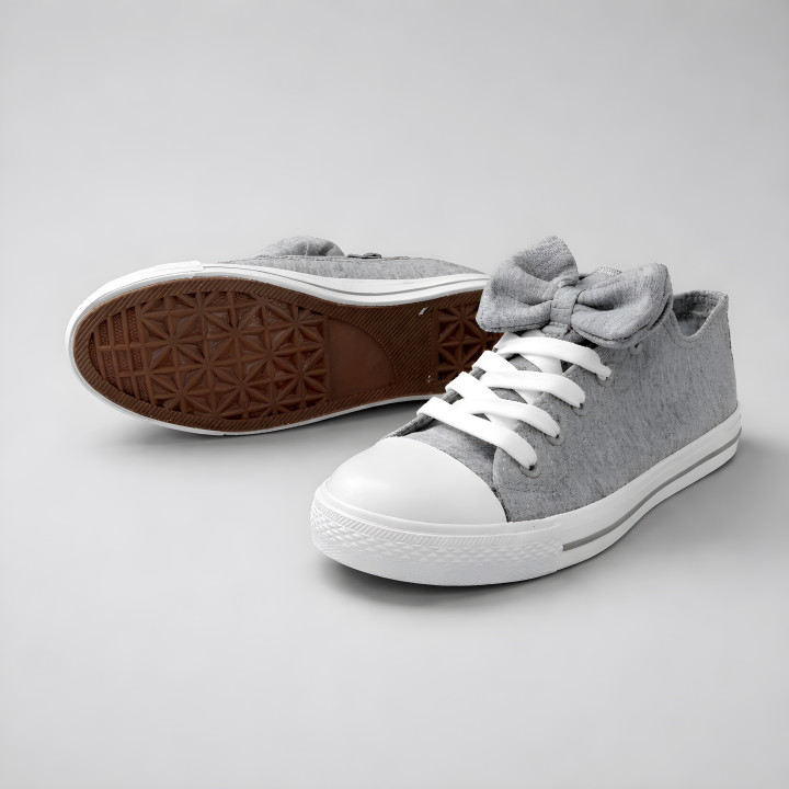 Trampki dziecięce szare uniwersalne, ściągana kokardka